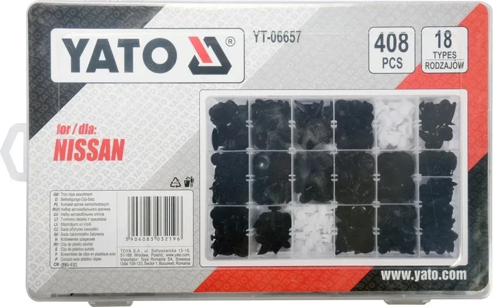 Набор клипс обшивки салона YATO для NISSAN 18 типоразмеров 418 шт YT-06657 - изображение 2