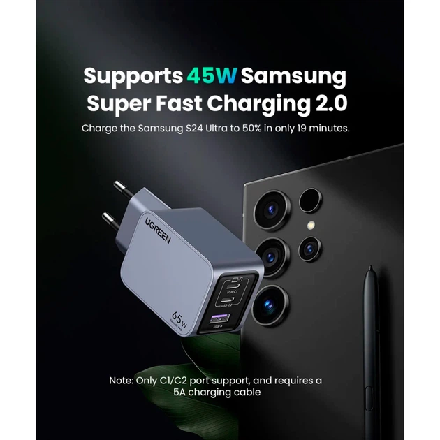 Зарядное устройство Ugreen 3xUSB 65W (2хUSB-C+USB-A) Gan Nexode Pro X755 (25871) - Фото 10 Зарядное устройство Ugreen 3xUSB 65W (2хUSB-C+USB-A) Gan Nexode Pro X755 (25871) - изображение 10