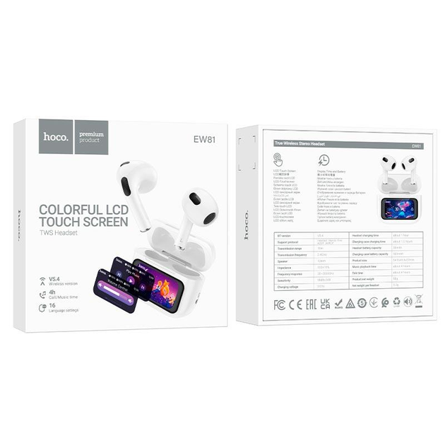Навушники HOCO Elegant true wireless touch screen BT headset EW81 |BT5.4, 30/300mAh, 4h| (white) 000011425 - изображение 9