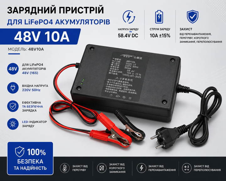 Зарядное устройство для LiFePO4 аккумуляторов 16S 48 В 10 А 58.4 В (48101) - Фото 2 Зарядное устройство для LiFePO4 аккумуляторов 16S 48 В 10 А 58.4 В (48101) - изображение 2