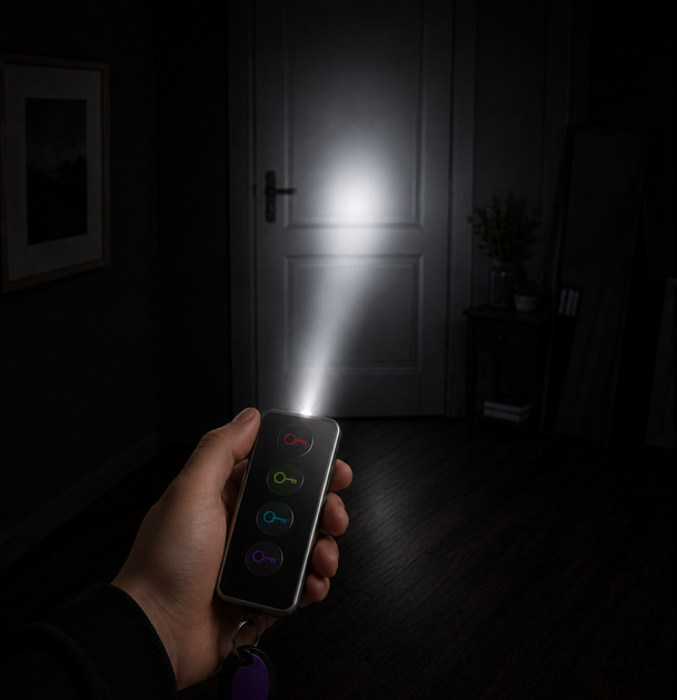 Беспроводной поисковый брелок для ключей Key Finder с LED-фонариком, 1 передатчик + 4 приемника, радиус до 30 м, устройство для поиска ключей, пульта, телефона и кошелька - изображение 2