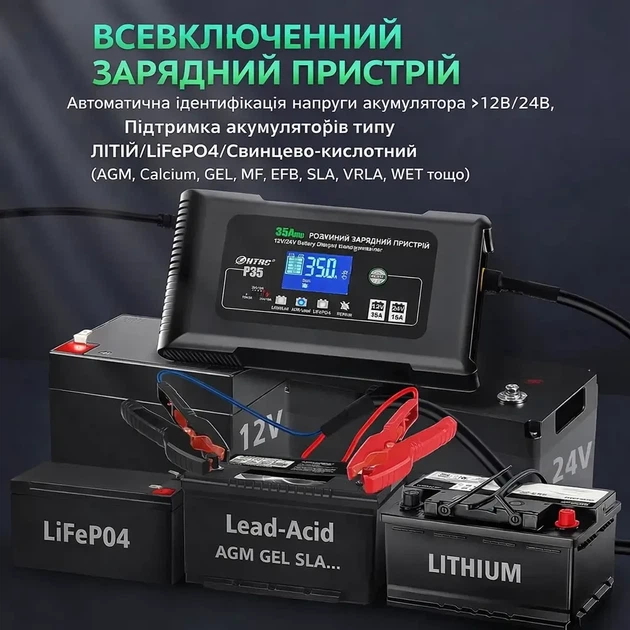 Универсальное зарядное устройство HTRC P35 12V/24V для АКБ LiFePO4 AGM GEL (3512) - изображение 4