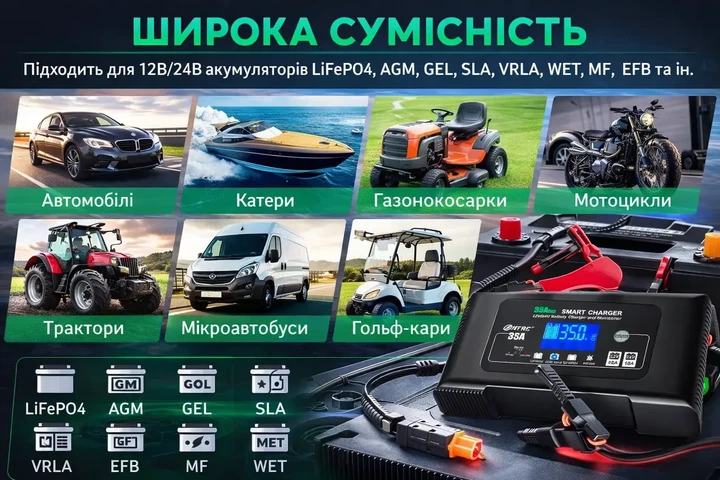Универсальное зарядное устройство HTRC P35 12V/24V для АКБ LiFePO4 AGM GEL (3512) - изображение 6