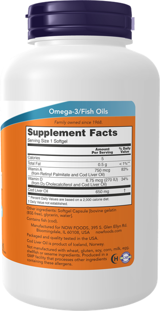 Олія печінки тріски Now Foods Cod Liver Oil 650 мг 250 капсул (733739017420) - зображення 2