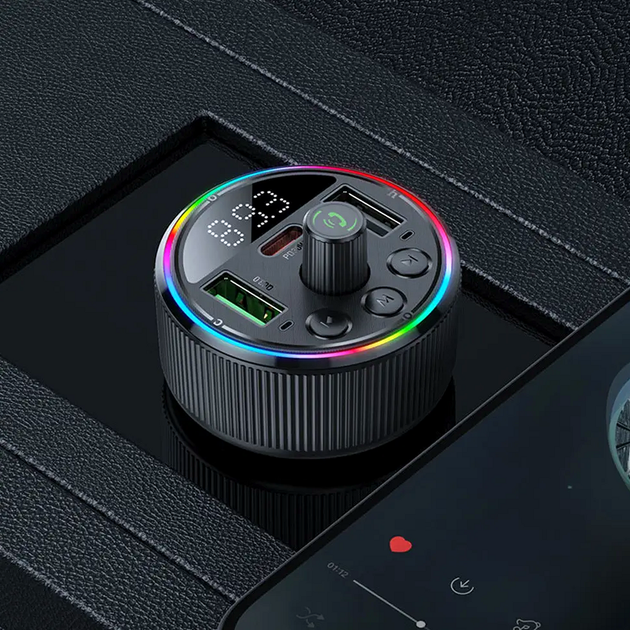 FM трансмиттер Bluetooth 30Вт 2xUSB Type-C для автомобиля черный Hoco TRM-516 - изображение 5