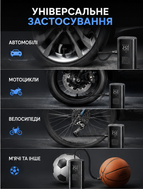 Автомобильный компрессор для шин с цифровым дисплеем и автоотключением 120 Вт 150 PSI для быстрой накачки колес - изображение 3
