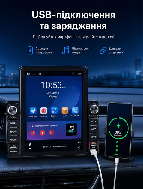 Автомагнитола 2DIN 9.5 дюймов сенсорный экран мультимедийная система с GPS навигацией Apple CarPlay Android Auto Bluetooth 4 Гб 64 Гб USB FM радио для автомобиля - изображение 6