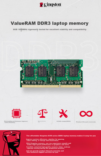 Оперативна пам'ять Kingston SODIMM DDR3L-1600 8192MB PC3L-12800 ValueRAM (KVR16LS11/8) - зображення 4