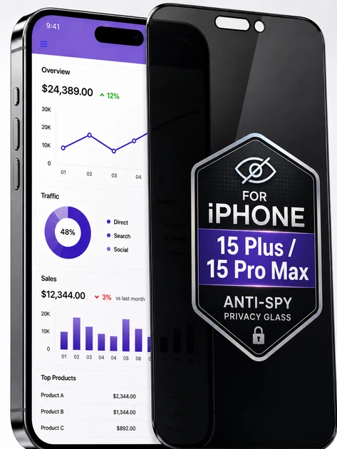 Защитное стекло антишпион для iphone 16 plus / 15 plus / 15 pro max на весь экран приватное стекло Shieldy - Фото 1 Защитное стекло антишпион для iphone 16 plus / 15 plus / 15 pro max на весь экран приватное стекло Shieldy - изображение 1