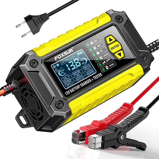 Зарядное устройство с тестером Foxsur FTC-1206 6A 120Ah 12v Yellow - изображение 4