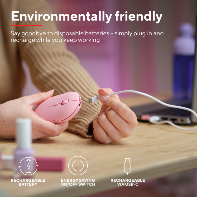 Миша Trust Puck Bluetooth/Wireless Pink (TR24125) - зображення 6
