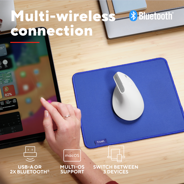 Миша Trust Bayo+ Ergo Wireless/Bluetooth White (TR25399) - зображення 9