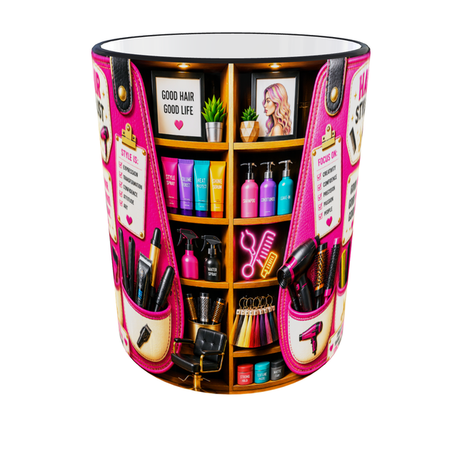 Кружка (чашка) с принтом Hair Stylist Organizer – Professional Organizer Collection | Подарок парикмахеру, стилисту | Керамическая 330 мл(черная ручка) - изображение 2