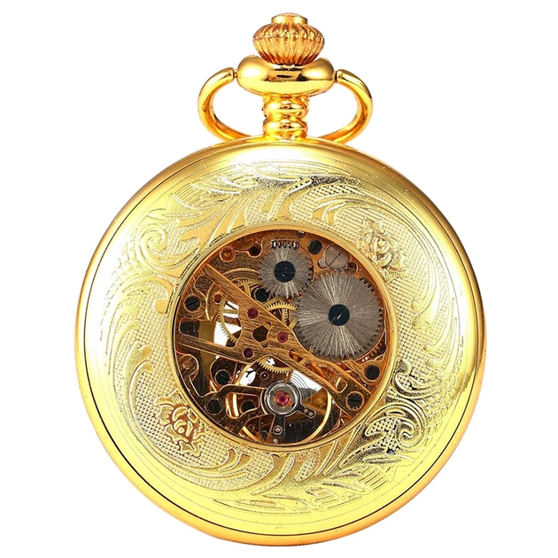 Бесшумные механические карманные часы Skeleton CLASSIC, золотистый, на цепочке (2379) - изображение 5