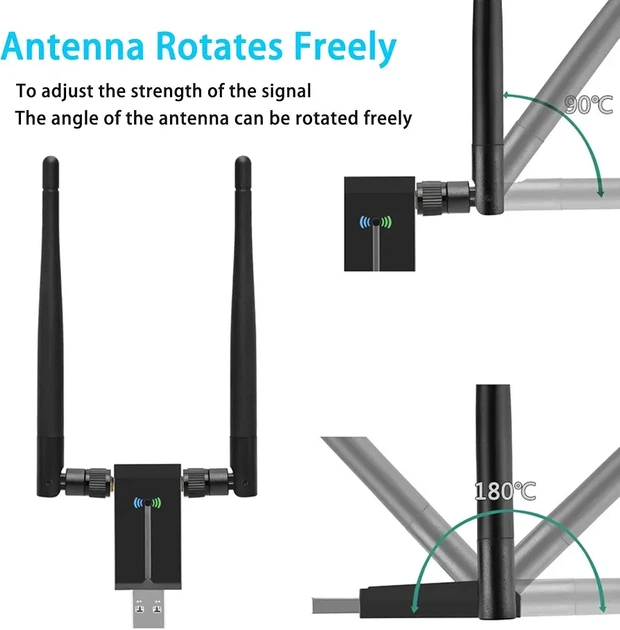 USB Wi-Fi адаптер AC1300 1300 Мбіт/с, USB 3.0, Dual Band 2.4/5 ГГц, 2 антени 5 dBi, MU-MIMO, для ПК та ноутбука, Windows 11/10/8/7, Mac OS - зображення 6