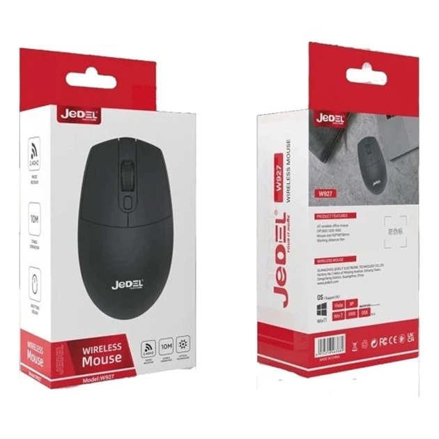 Миша Wireless Jedel W927 Бездротова оптична Wireless 2.4G 1000 DPI для ПК, Mac, ноутбуків для роботи, навчання Чорний - изображение 2