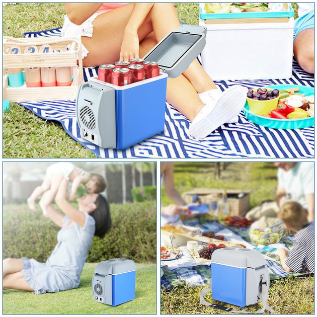 Портативний автомобільний холодильник Box Cooler 7,5 л з живленням від прикурювача, режимом підігріву та ременем для перенесення блакитний - зображення 7