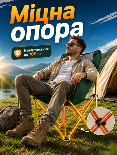Складной туристический стул-кресло Quest для кемпинга и пикника со спинкой и карманом с металлическим каркасом и тканью Оксфорд 69×45×65 см 100 кг 1.5 кг - изображение 3