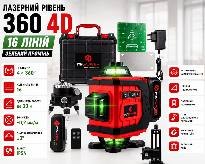 Лазерный нивелир MAPOWER 16 линий зеленый луч - Фото 14 Лазерный нивелир MAPOWER 16 линий зеленый луч - изображение 14