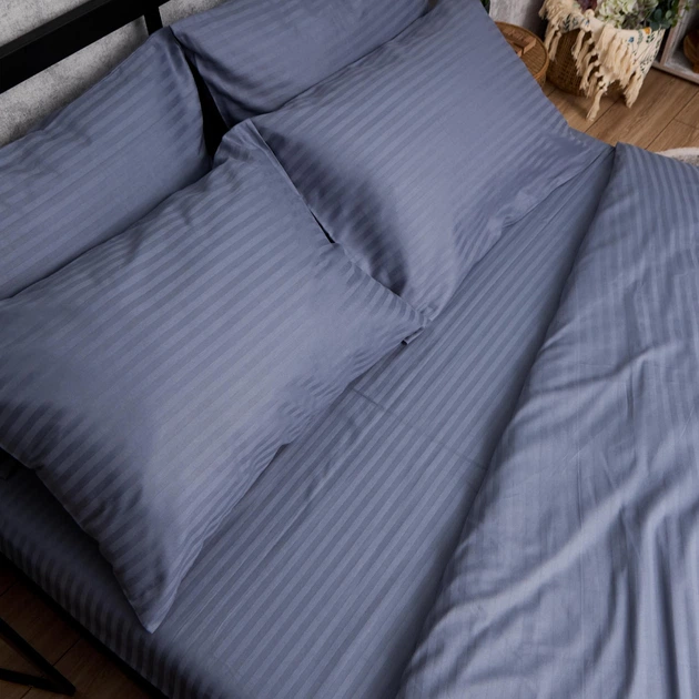 Комплект постільної білизни Moon&Star Satin Stripe Ocean Steel євро 200х220 наволочки 4х70х70 (MS-820017094) - зображення 6