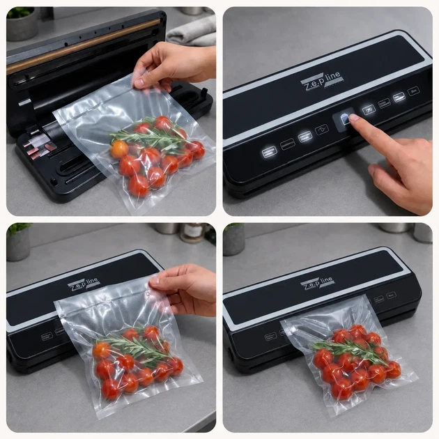 Вакууматор 35 см з рулоном пакетів LED 200Вт ZP-00374 Чорний / Вакуумний упаковник з різаком для сухих та вологих продуктів - Фото 2 Вакууматор 35 см з рулоном пакетів LED 200Вт ZP-00374 Чорний / Вакуумний упаковник з різаком для сухих та вологих продуктів - изображение 2