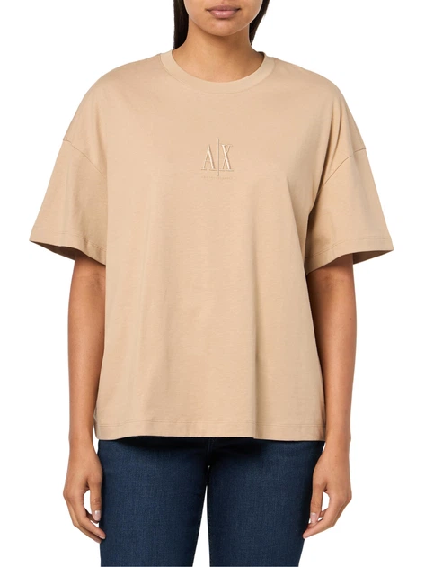 Футболка хлопковая оверсайз длинная женская Armani Exchange 594583731 XL Бежевая (1159879900) - Фото 1 Футболка хлопковая оверсайз длинная женская Armani Exchange 594583731 XL Бежевая (1159879900) - изображение 1