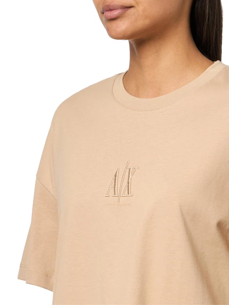 Футболка хлопковая оверсайз длинная женская Armani Exchange 594583731 XL Бежевая (1159879900) - Фото 3 Футболка хлопковая оверсайз длинная женская Armani Exchange 594583731 XL Бежевая (1159879900) - изображение 3