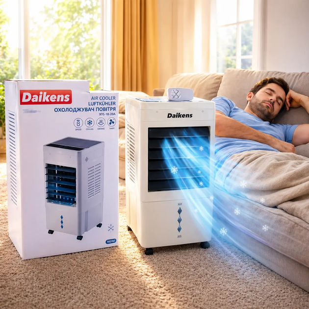 Напольный мобильный кондиционер Daikens 8л Климатизатор для дома 3800w Переносной охладитель-увлажнитель с пультом ДУ белый - изображение 12