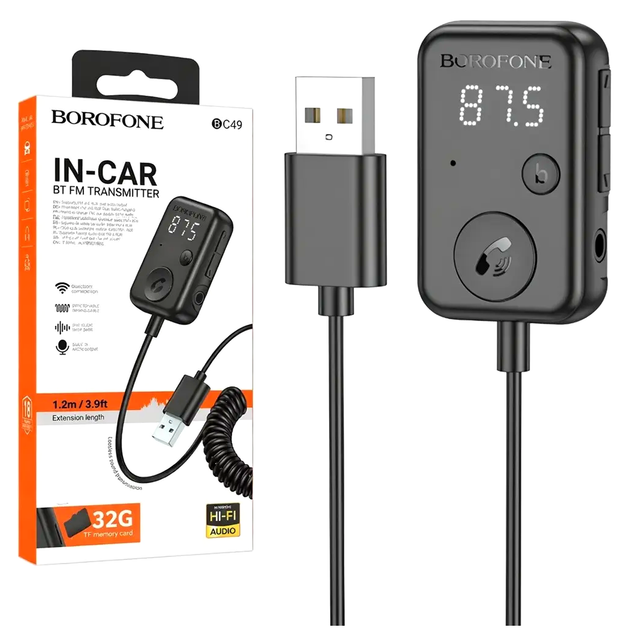 FM модулятор Bluetooth 5.3 AUX для автомобиля до 32 ГБ черный Borofone LS-2686 - Фото 1 FM модулятор Bluetooth 5.3 AUX для автомобиля до 32 ГБ черный Borofone LS-2686 - изображение 1