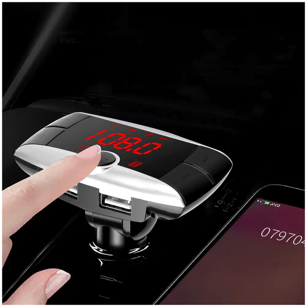 FM модулятор Bluetooth с двумя USB и AUX для автомобиля компактный LS-625 - изображение 6