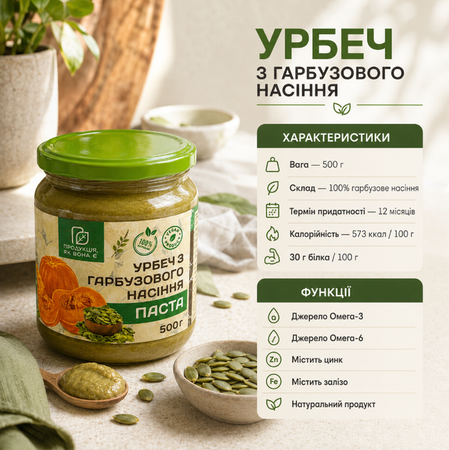 Паста из тыквенных семян Урбеч 500 г 100% натуральная без добавок - изображение 3
