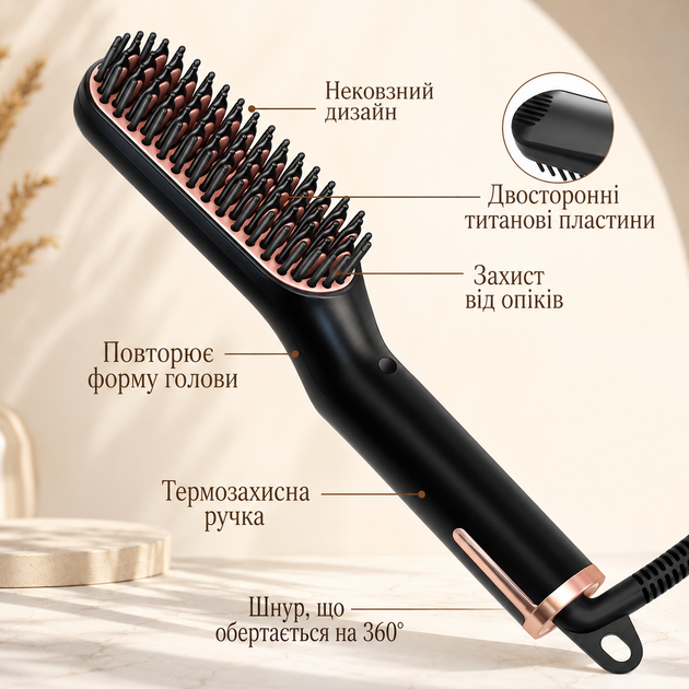 Випрямляч для бороди UKLISS для чоловіків / професійний гребінець для бороди 3-в-1 - зображення 7
