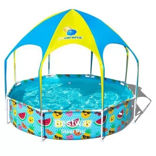 Каркасний басейн Bestway Splash-in-Shade Play 244×51 см круглий різнокольоровий на 1688 л з тентом-парасолькою та душем - Фото 6 Каркасний басейн Bestway Splash-in-Shade Play 244×51 см круглий різнокольоровий на 1688 л з тентом-парасолькою та душем - зображення 6