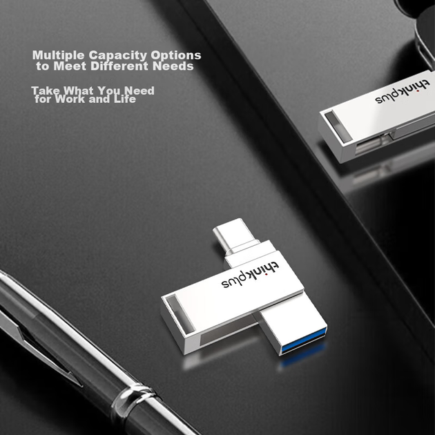 Металевий USB-флеш-накопичувач ThinkPlus Lenovo 50 ГБ, подвійний інтерфейс USB 3.2 та Type-C, велика ємність, сумісний із телефонами та комп'ютерами, USB-накопичувач для бізнесу та офісу, серія MU90 - зображення 6