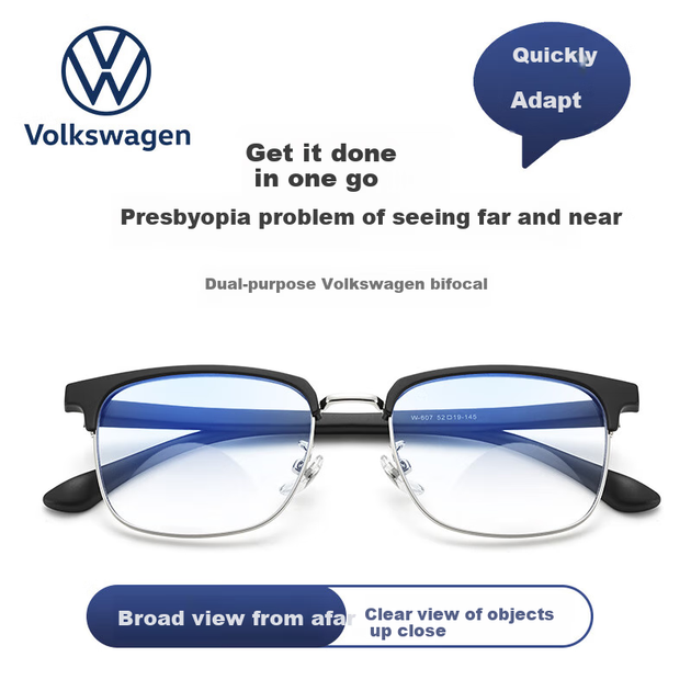 Високоякісні німецькі чоловічі окуляри для читання Volkswagen, прозорі лінзи проти старіння, що блокують синє світло, подарунок на День батька, 200 градусів - изображение 4