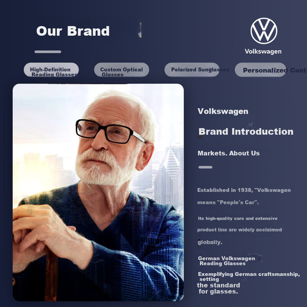 Високоякісні німецькі чоловічі окуляри для читання Volkswagen, прозорі лінзи проти старіння, що блокують синє світло, подарунок на День батька, 200 градусів - изображение 9