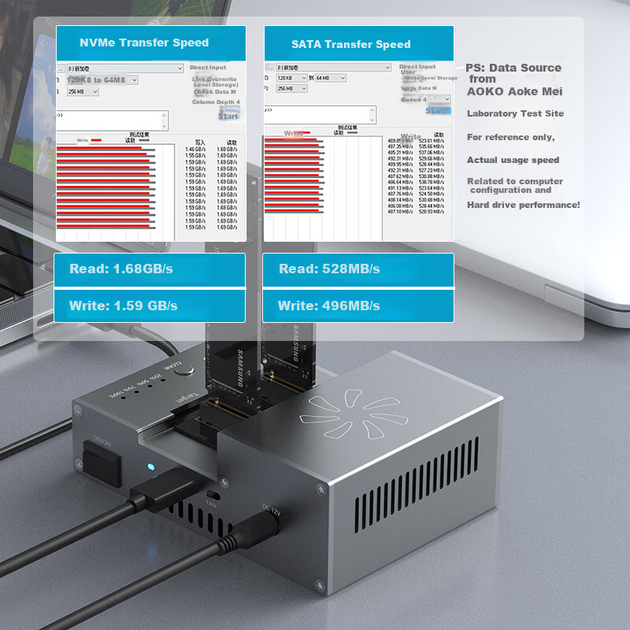 Дубликатор дисков AOKO S2CG на два отсека, для клонирования NVMe и M.2 SATA, автономный, 20 Гбит/с, с вентилятором охлаждения - изображение 9