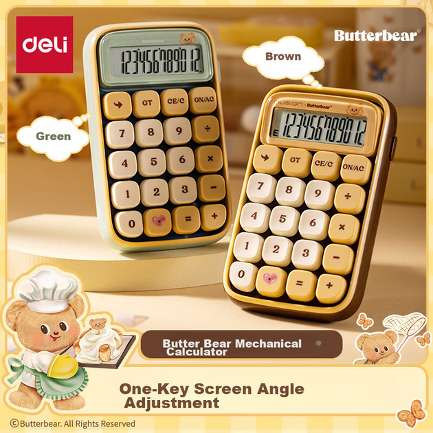 Калькулятор Deli Butter Bear механический настольный, NS043-B, зеленый - изображение 4