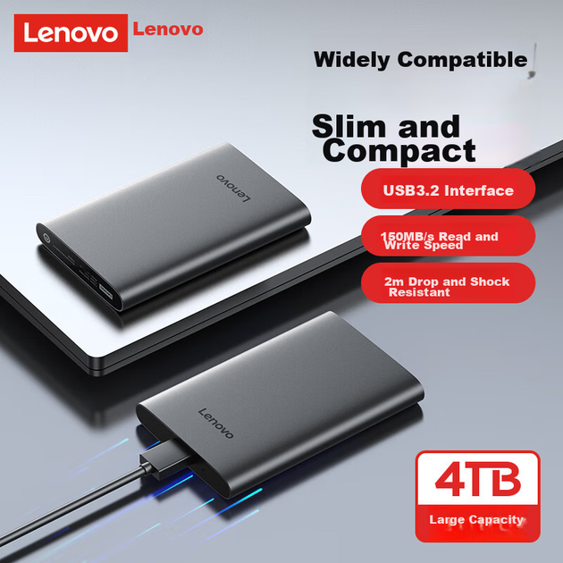 Портативний жорсткий диск Lenovo F508 обсягом 1 ТБ, USB 3.2 Gen1, 2,5-дюймовий механічний жорсткий диск, зовнішній диск для ноутбука, резервне копіювання файлів і світлин, зовнішнє сховище. - зображення 3