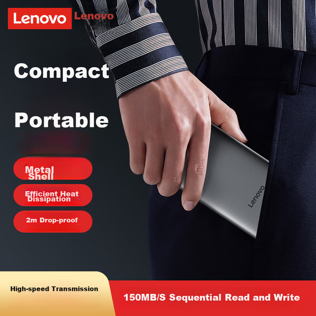 Портативний жорсткий диск Lenovo F508 обсягом 1 ТБ, USB 3.2 Gen1, 2,5-дюймовий механічний жорсткий диск, зовнішній диск для ноутбука, резервне копіювання файлів і світлин, зовнішнє сховище. - зображення 5