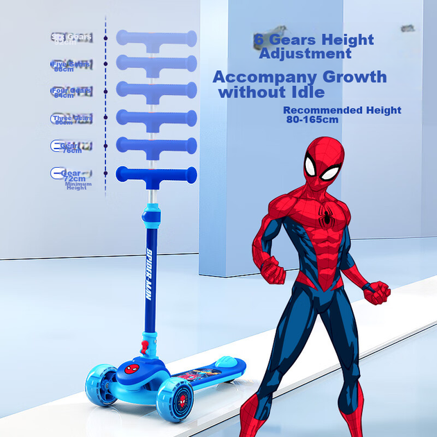 Самокат детский Disney трехколесный складной с мигающими колесами Человек-паук 3-6 лет - изображение 5