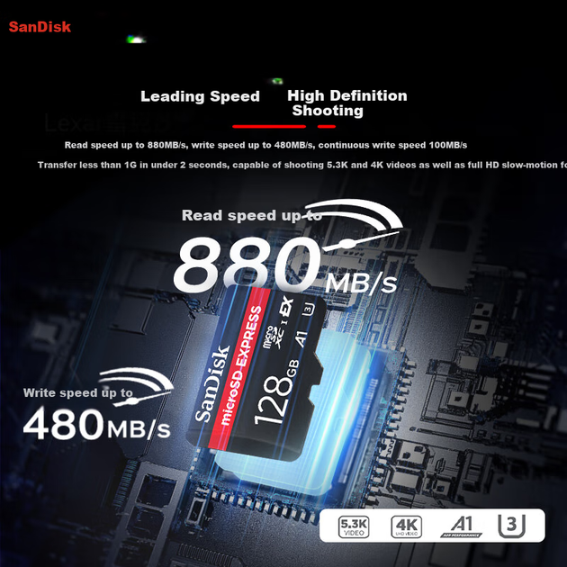 Карта памяти SANDISK microSD Express 128GB 880 МБ/с (SDSQXFN-128G-ZN4NN) - Фото 4 Карта памяти SANDISK microSD Express 128GB 880 МБ/с (SDSQXFN-128G-ZN4NN) - изображение 4