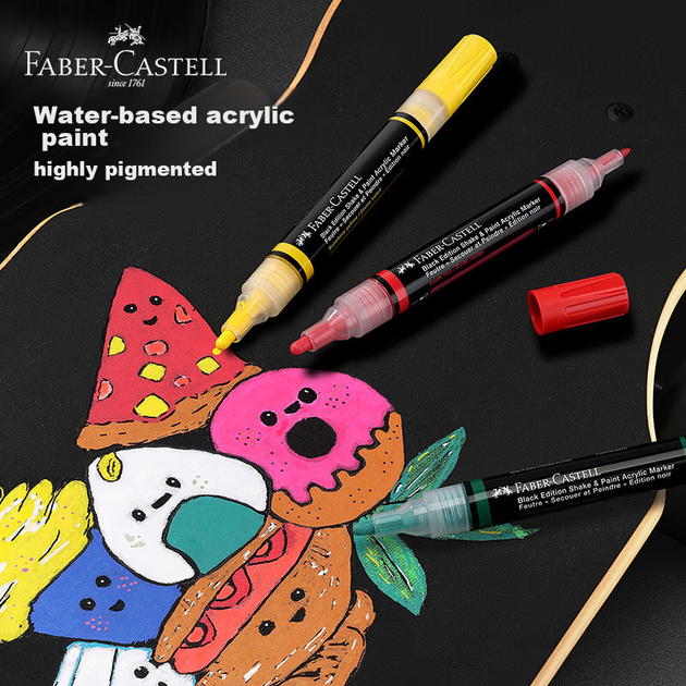 Акрилові маркери Faber-Castell Valve-Style, з подвійним наконечником, 6 металевих кольорів, набір у коробці O1-285517, акварельні ручки для художнього малювання, художня освіта - изображение 8