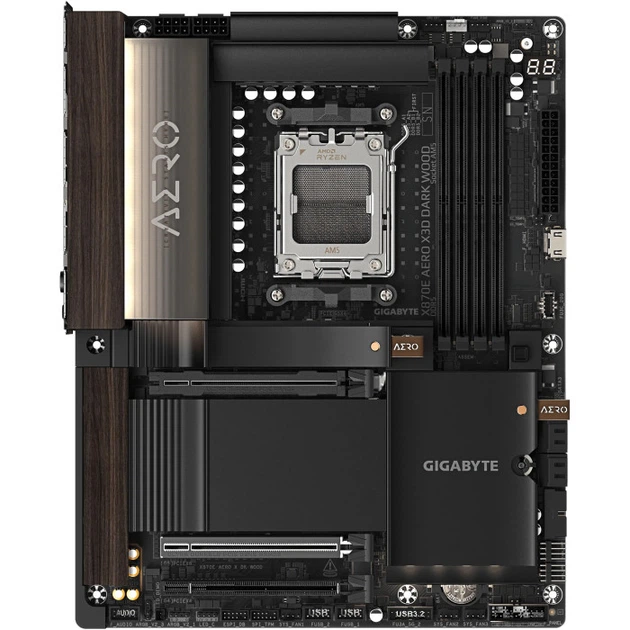 Материнская плата GIGABYTE X870E AERO X3D DARK WOOD ATX sAM5 AMD X870E 4xDDR5 4xM.2 4xSATA HDMI 2xUSB4 2x5 GbE Black - изображение 2