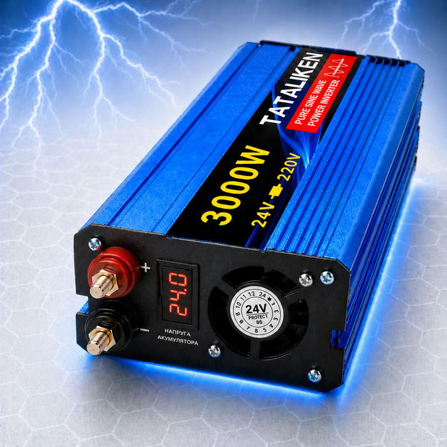 Инвертор с чистой синусоидой 24V → 220V Tataliken 3000W для ноутбука, котла, холодильника и большинства бытовой техники - Фото 3 Инвертор с чистой синусоидой 24V → 220V Tataliken 3000W для ноутбука, котла, холодильника и большинства бытовой техники - изображение 3