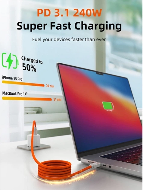 Кабель CABLETIME USB4 USB-C - USB-C 240W 40Gbps 8K, 1 м (CU4BH) - изображение 2