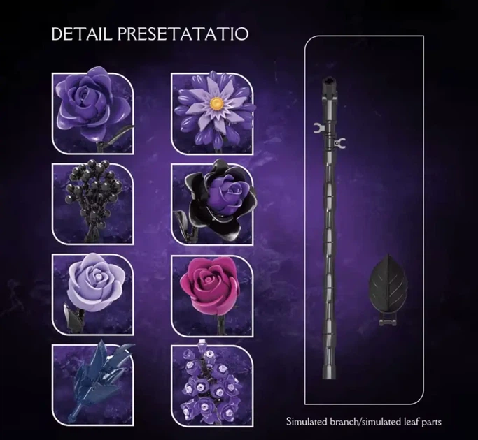 Конструктор букет квітів Deep Water з фіолетовими трояндами Purple Roses Bouquet 822 деталі - Фото 5 Конструктор букет квітів Deep Water з фіолетовими трояндами Purple Roses Bouquet 822 деталі - зображення 5