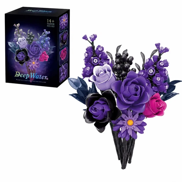 Конструктор букет квітів Deep Water з фіолетовими трояндами Purple Roses Bouquet 822 деталі - Фото 1 Конструктор букет квітів Deep Water з фіолетовими трояндами Purple Roses Bouquet 822 деталі - зображення 1
