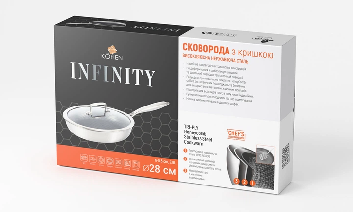 Сковорода Kohen Infinity триплай с крышкой 28 см (KN91677) - изображение 9