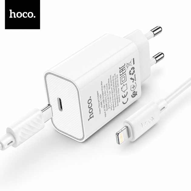 Зарядное устройство Hoco 20W USB-C с кабелем Lightning для iPhone, быстрая зарядка PD, QC3.0, AFC, FCP, SCP (C143A) - Фото 2 Зарядное устройство Hoco 20W USB-C с кабелем Lightning для iPhone, быстрая зарядка PD, QC3.0, AFC, FCP, SCP (C143A) - изображение 2